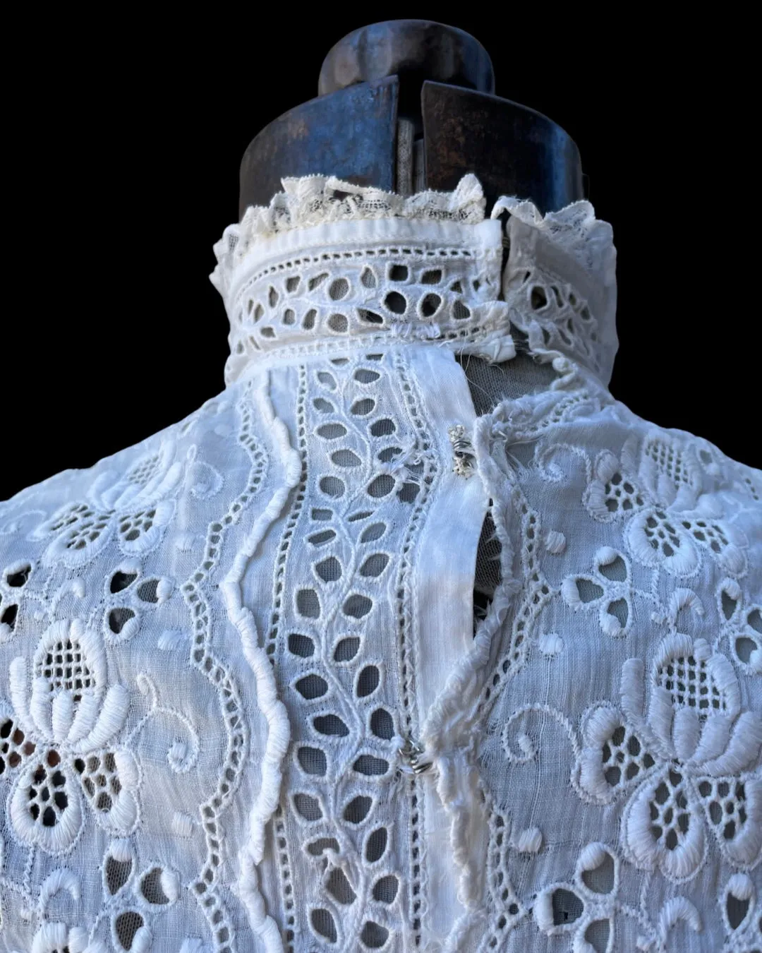 Victorian High Neck Cotton Lawn Lace Inset Dress