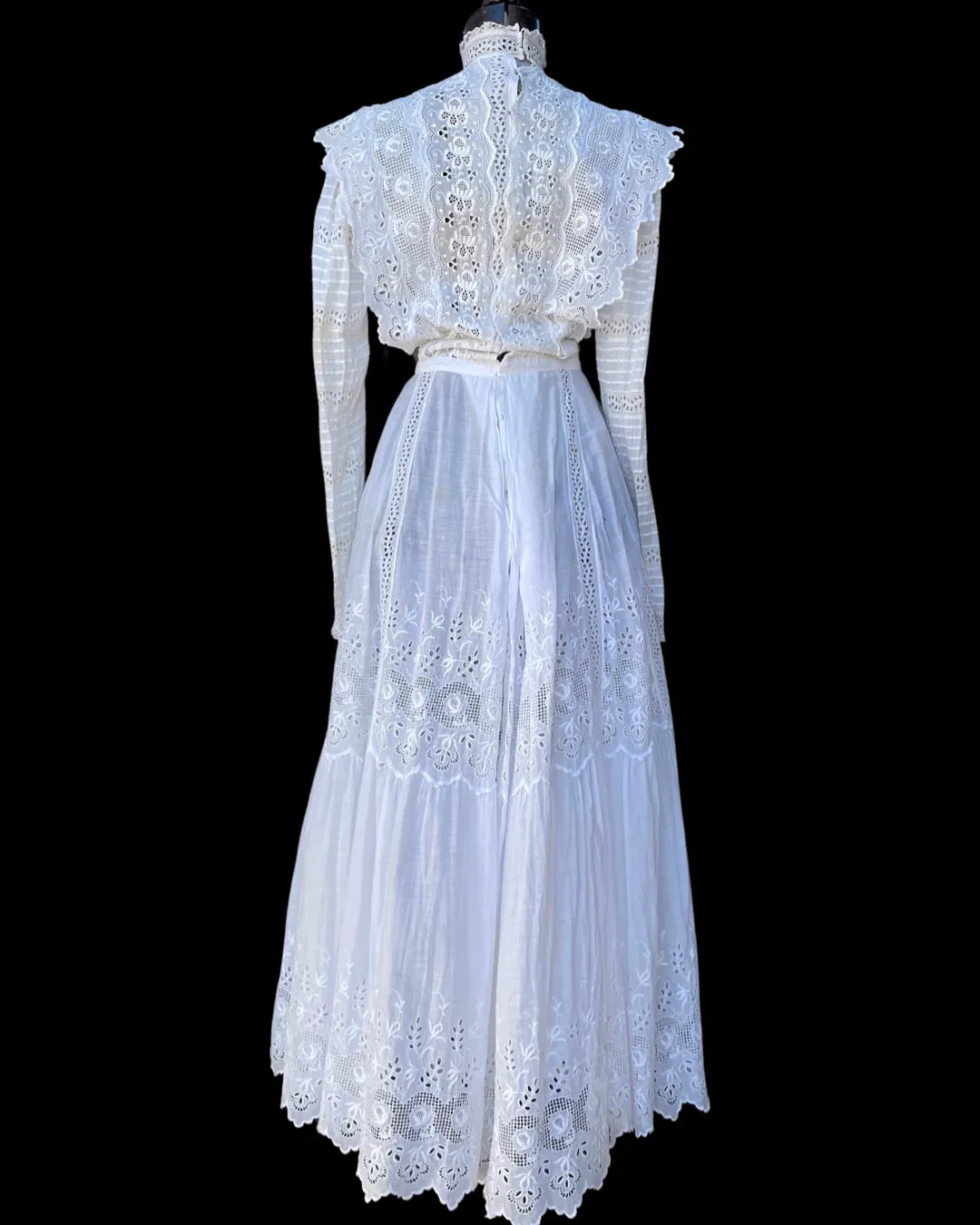 Victorian High Neck Cotton Lawn Lace Inset Dress