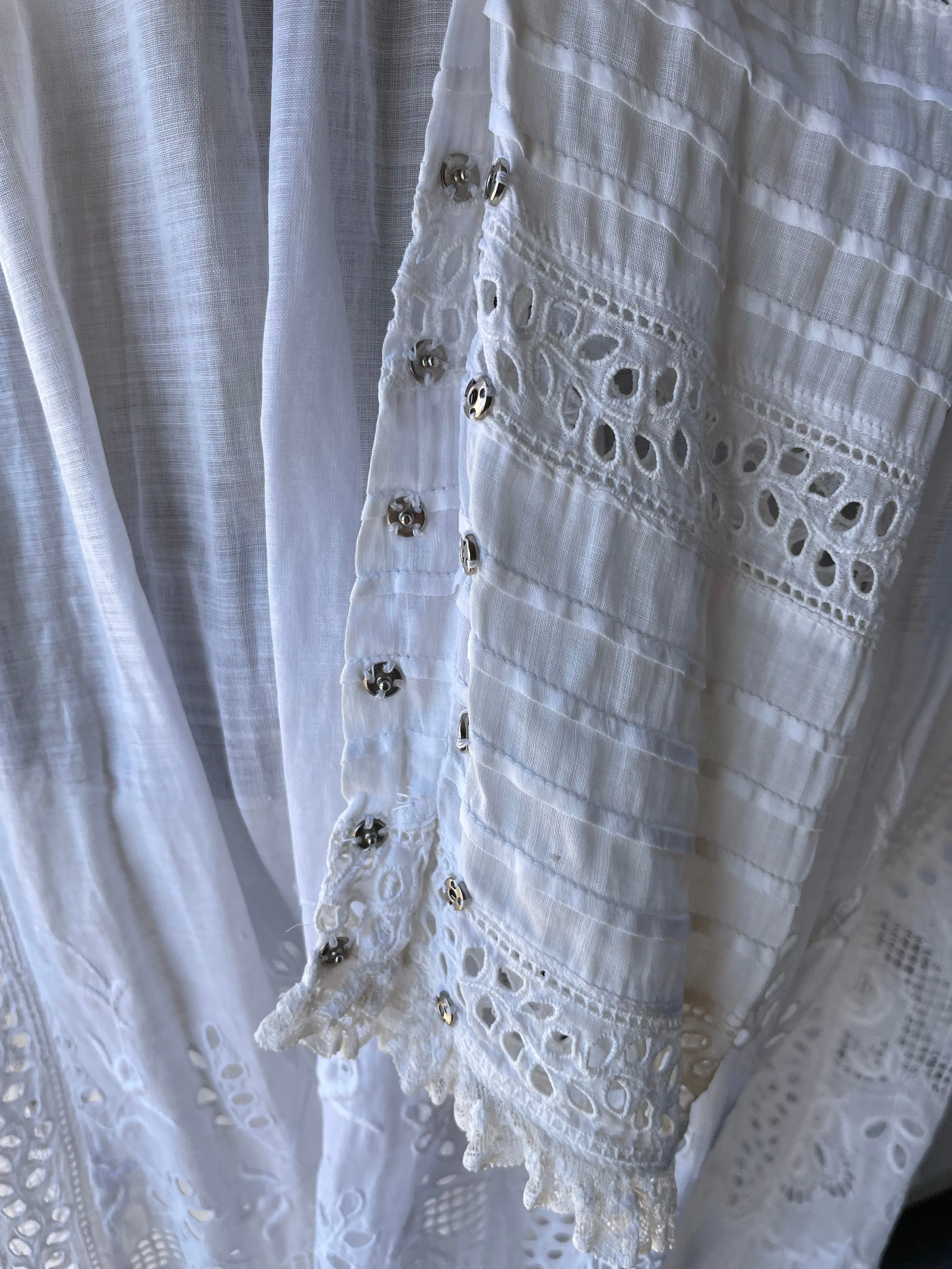 Victorian High Neck Cotton Lawn Lace Inset Dress
