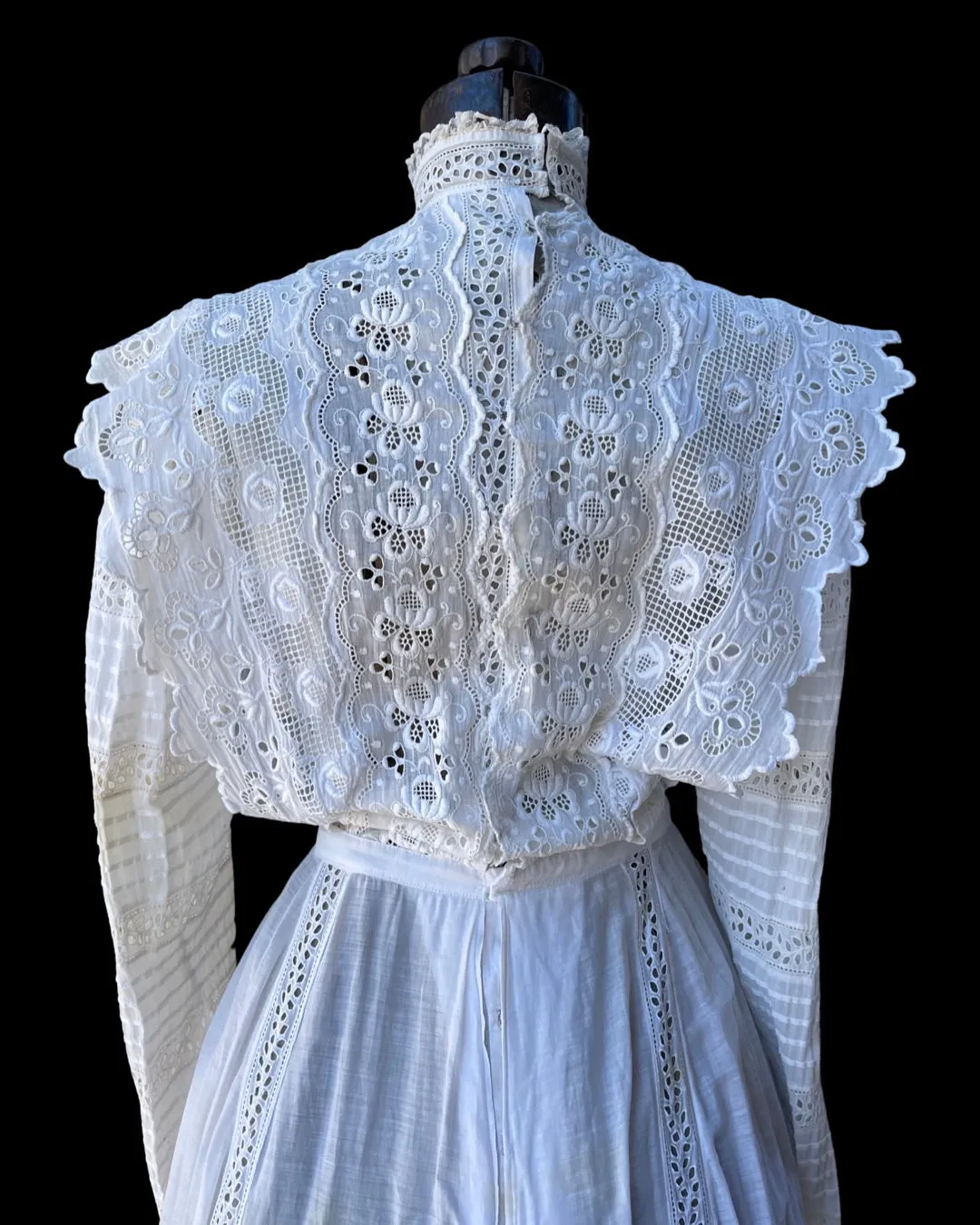Victorian High Neck Cotton Lawn Lace Inset Dress