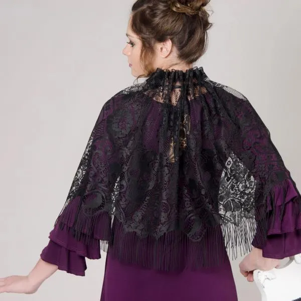 Victorian Lace Capelet - Black - One Size