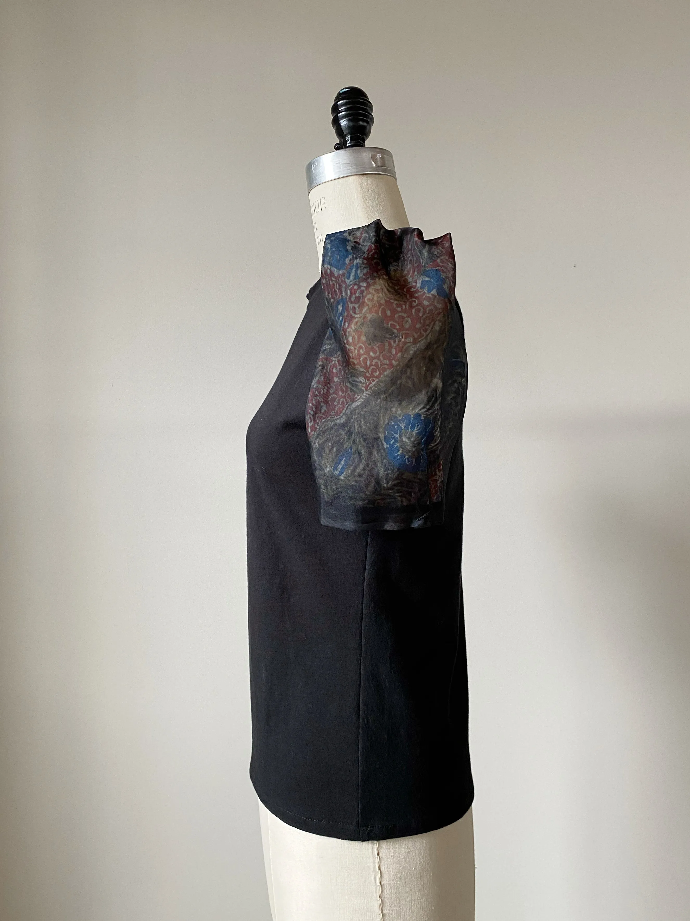 victorian puff sleeve t shirt in archival organza and jersey