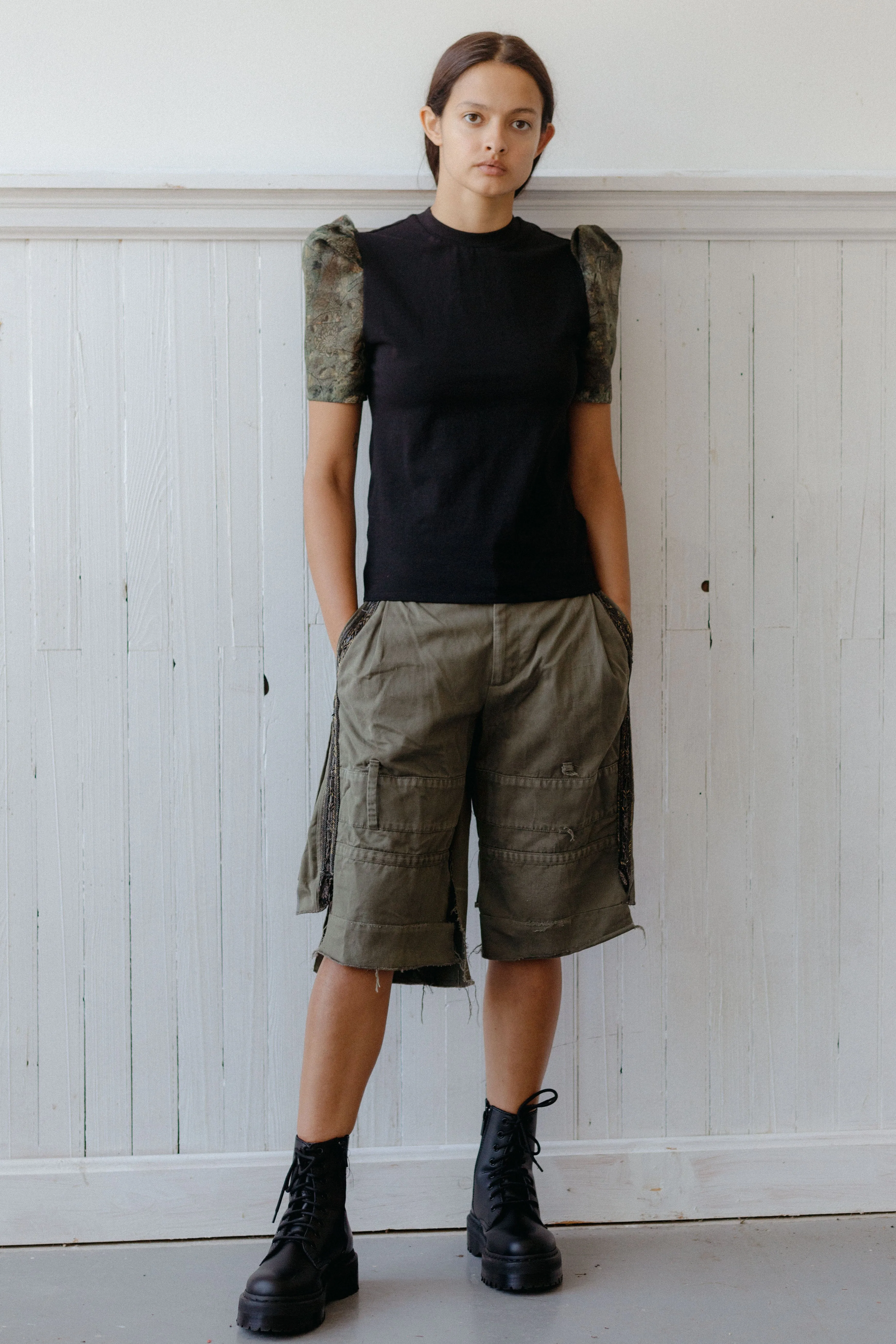 victorian puff sleeve t shirt in archival organza and jersey