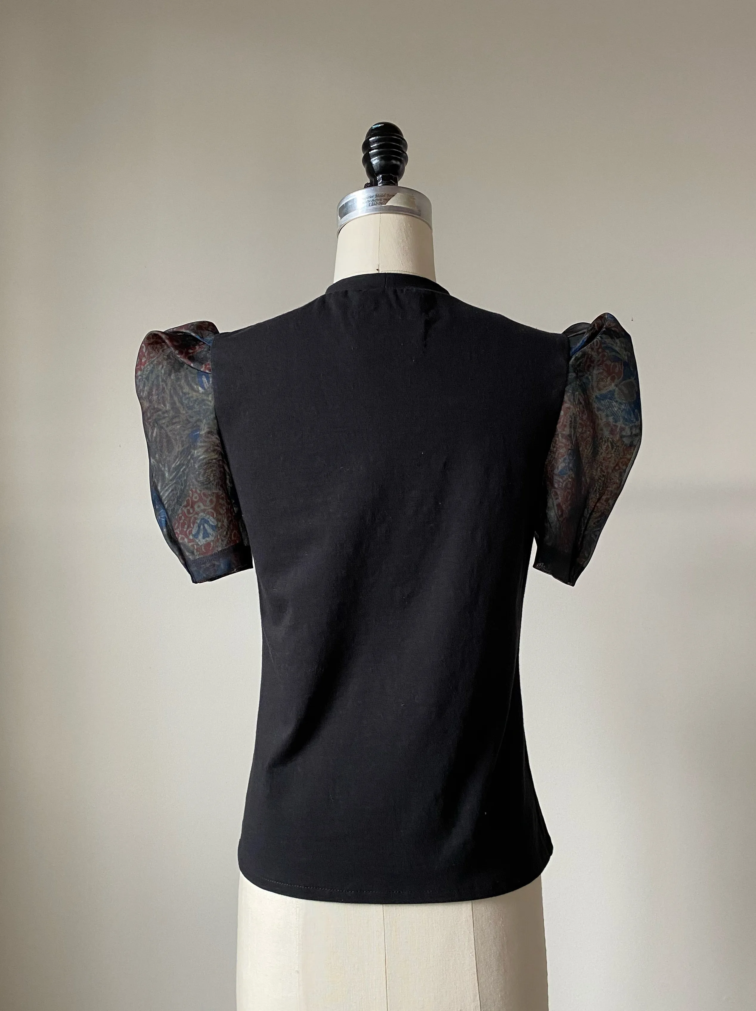 victorian puff sleeve t shirt in archival organza and jersey