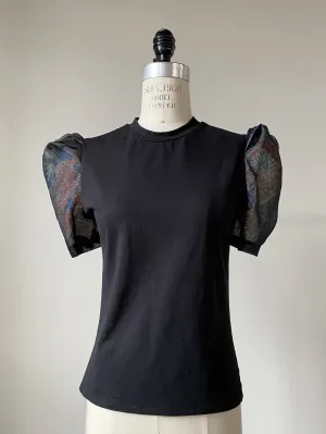 victorian puff sleeve t shirt in archival organza and jersey