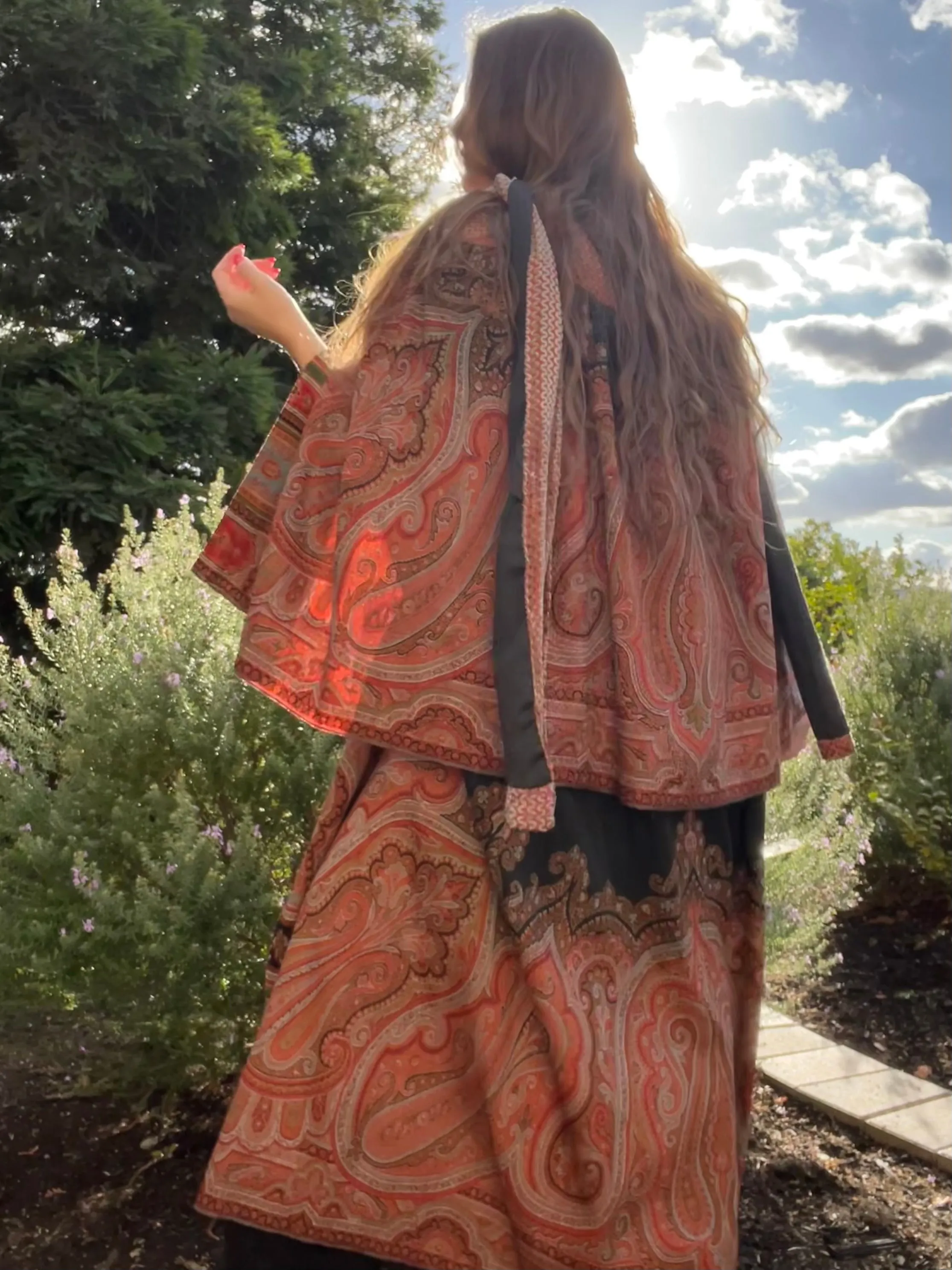 Victorian Shawl & Devore Velvet Cape Remade 1930s