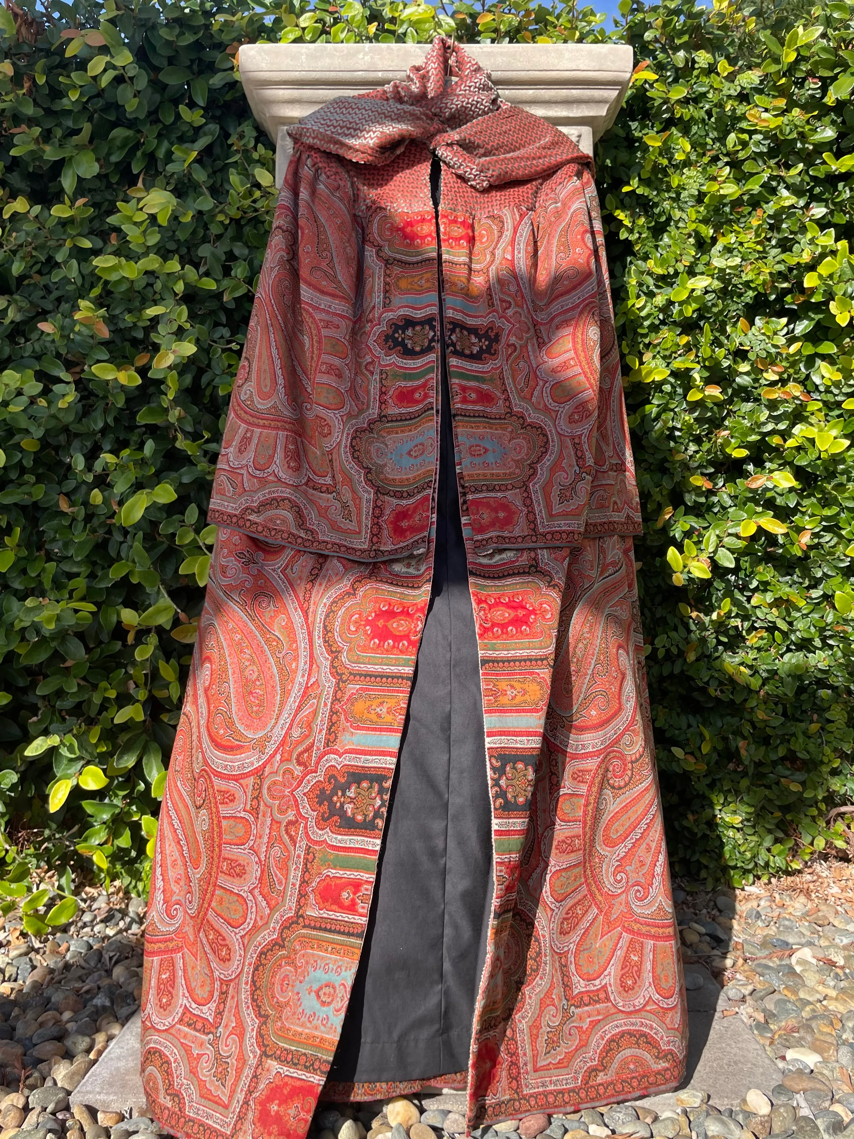 Victorian Shawl & Devore Velvet Cape Remade 1930s