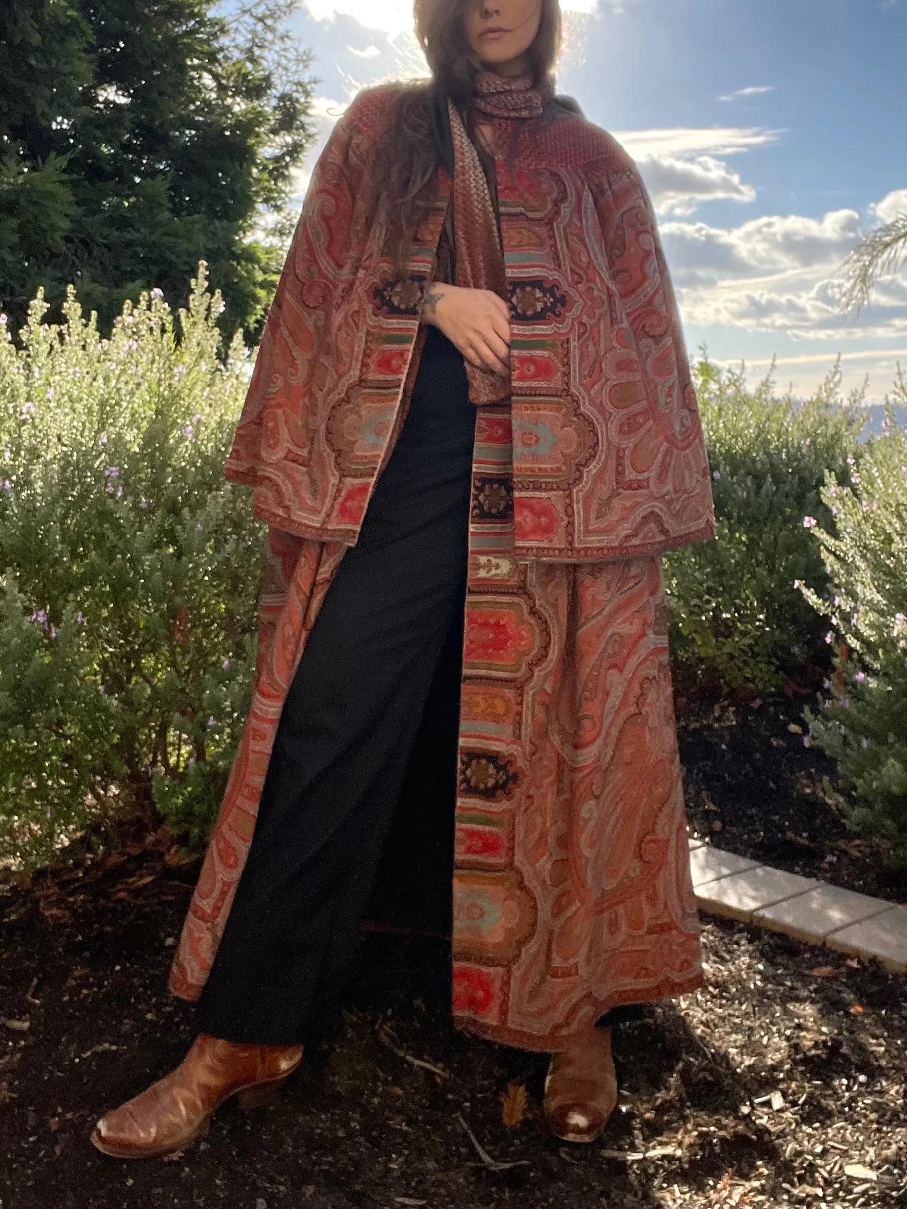 Victorian Shawl & Devore Velvet Cape Remade 1930s