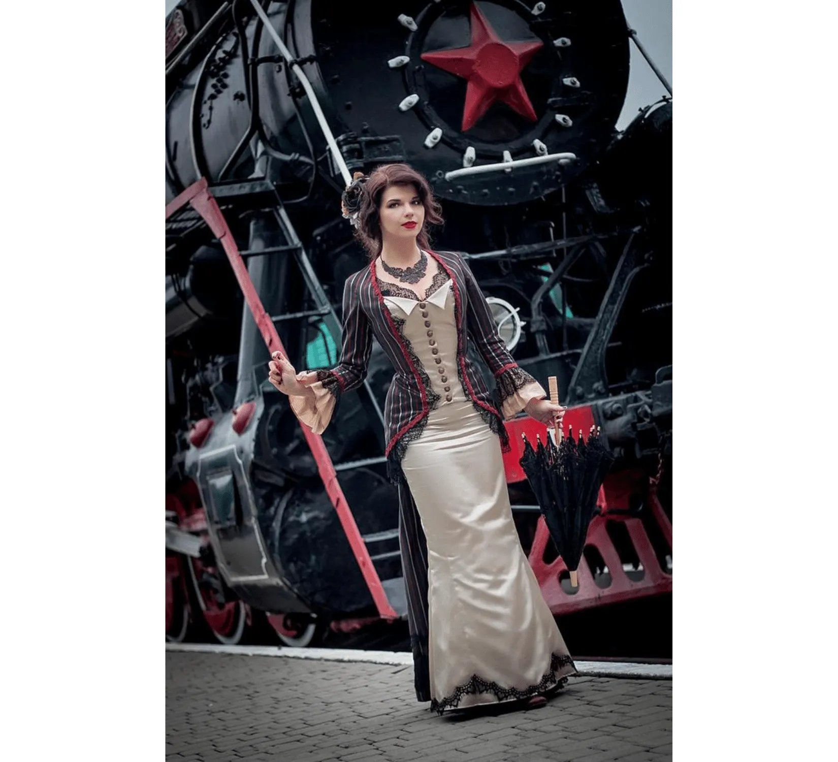 Victorian steampunk black Crimson Peak taffeta costume