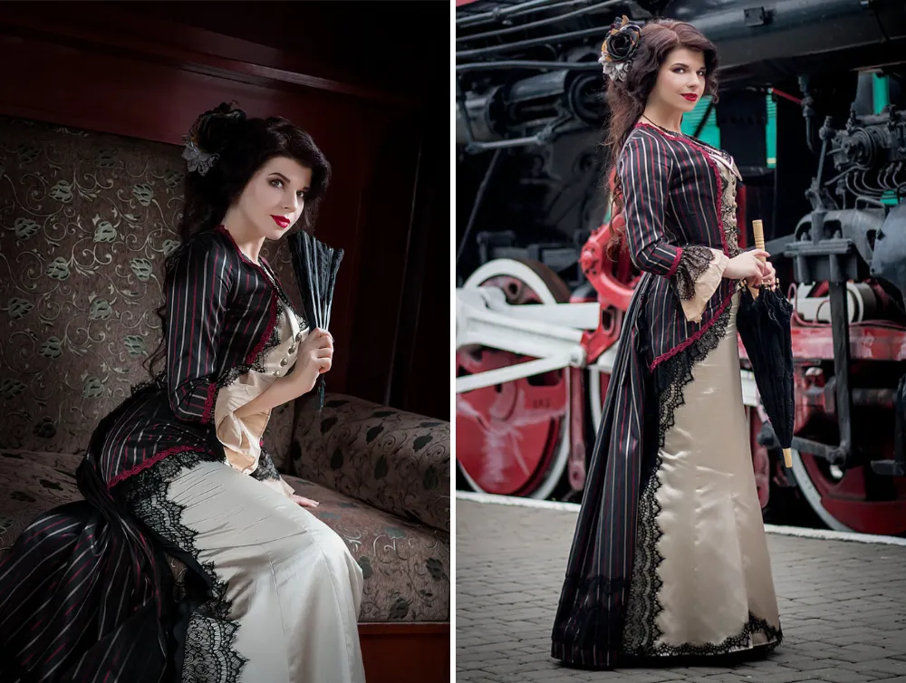 Victorian steampunk black Crimson Peak taffeta costume