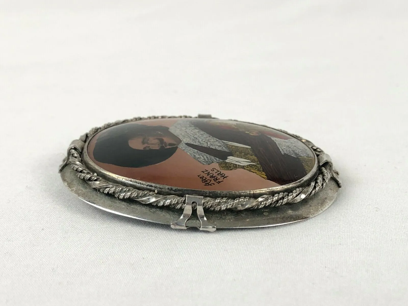 Victorian Sterling Silver Brooch Pin Laughing Cavalier by Frans Hals Painting