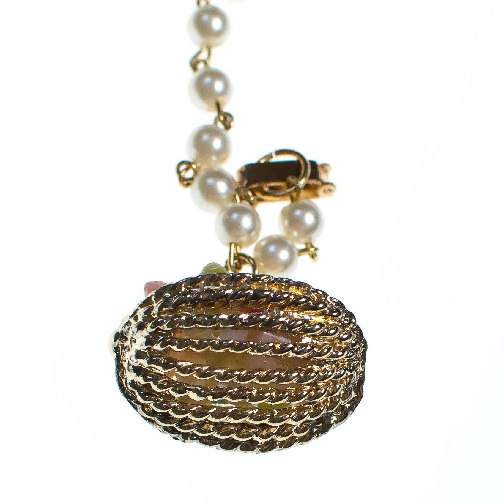 Vintage 1950s Basket of Shells Charm Pearl Charm Bracelet