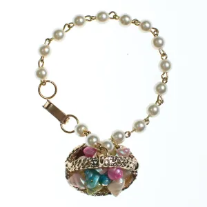 Vintage 1950s Basket of Shells Charm Pearl Charm Bracelet