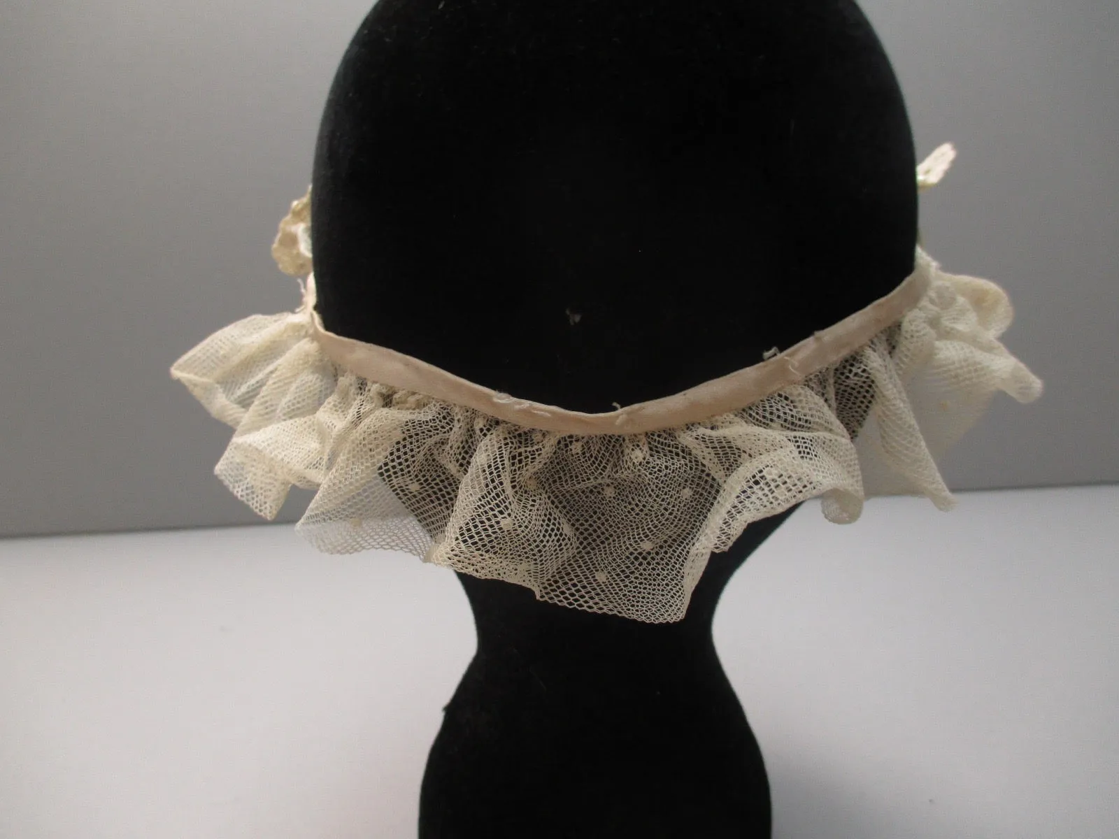 Vintage 20s bridal headpiece antique Brussels lace beaded