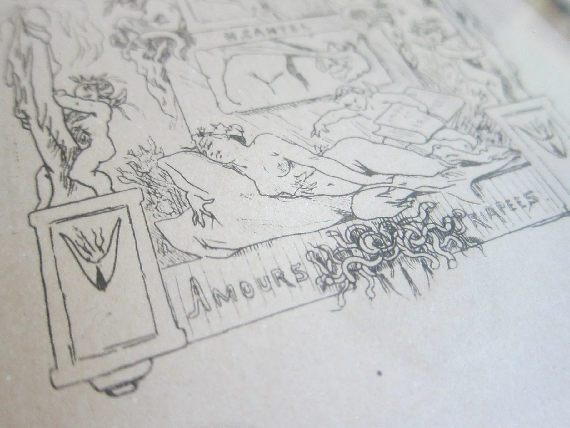 Vintage Felicien Rop Erotic Art Etching "Amours et Priapees"