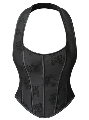 Vintage Lace Up Backless Boned Halter Corset Top Bustier Bodyshaper
