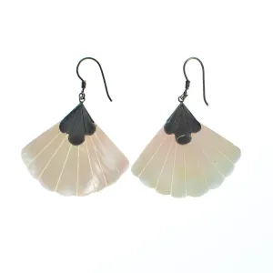 Vintage Mother of Pearl Fan Dangling Earrings with Sterling Silver