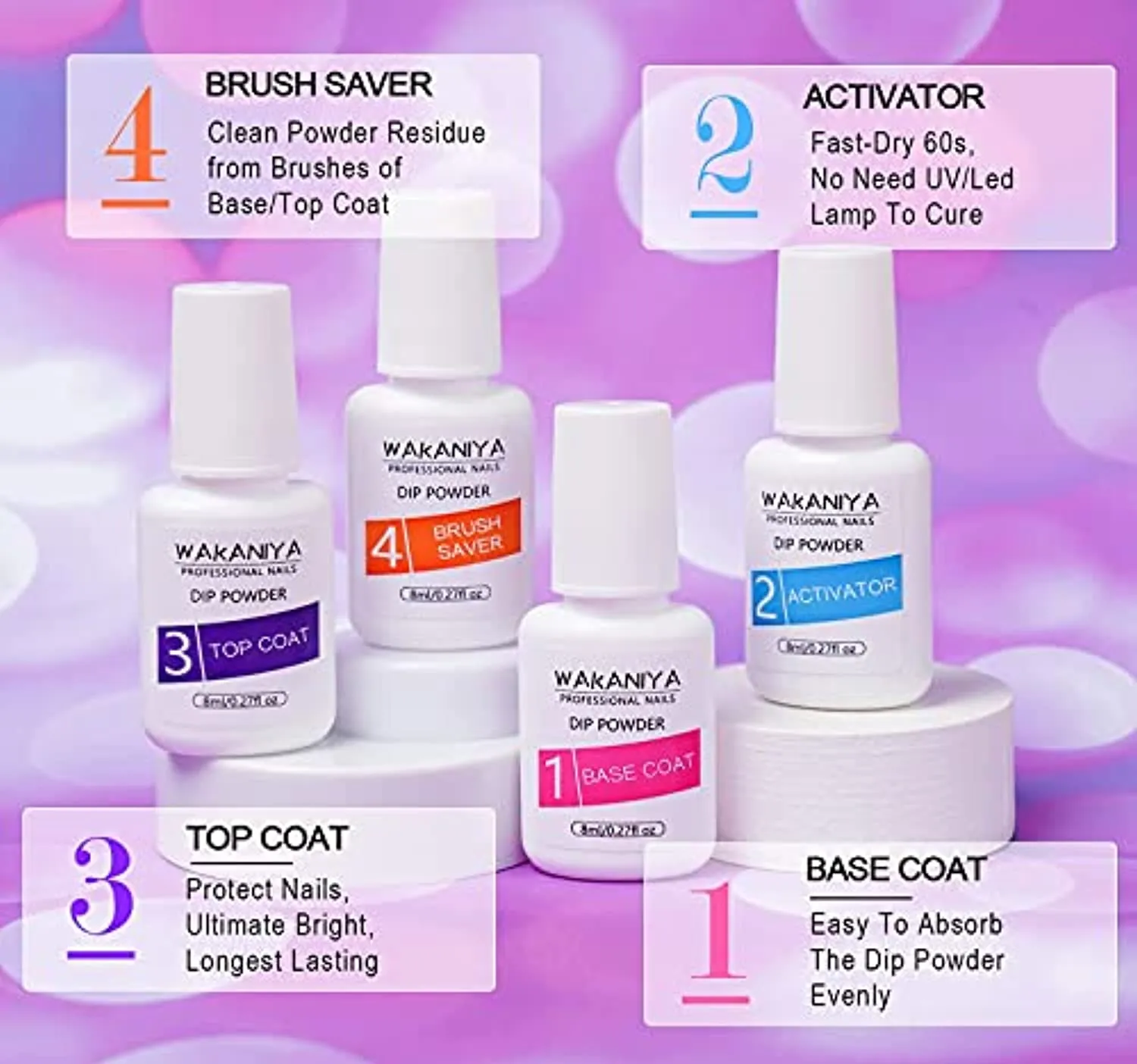 wakaniya Dip Powder Kit Bundle-48Pcs Dip Powder Nail Kit, 24 Colors Changing Pure and Glitter Dipping Powder Kit for Starter and Professionals Home Salon DIY