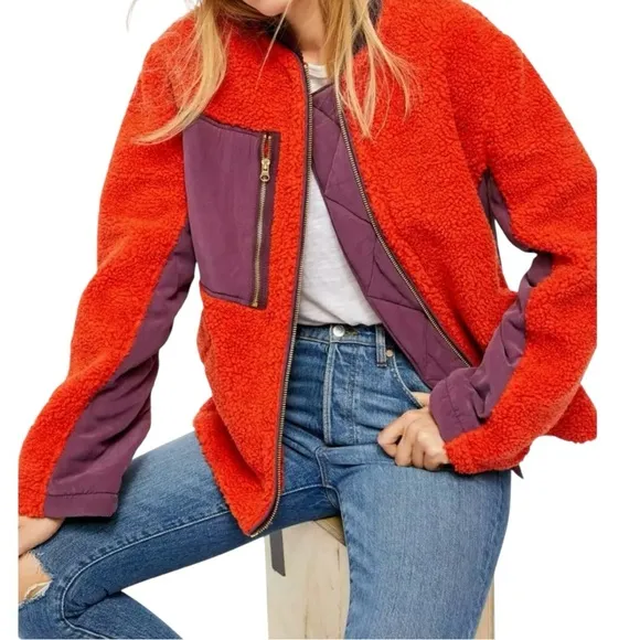 We The Free Rivington Sherpa Teddy Jacket Color-Block Design