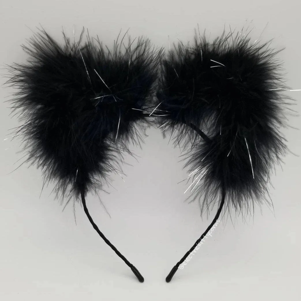 Wednesday Black Sparkle Fluff Kittycorn Ears