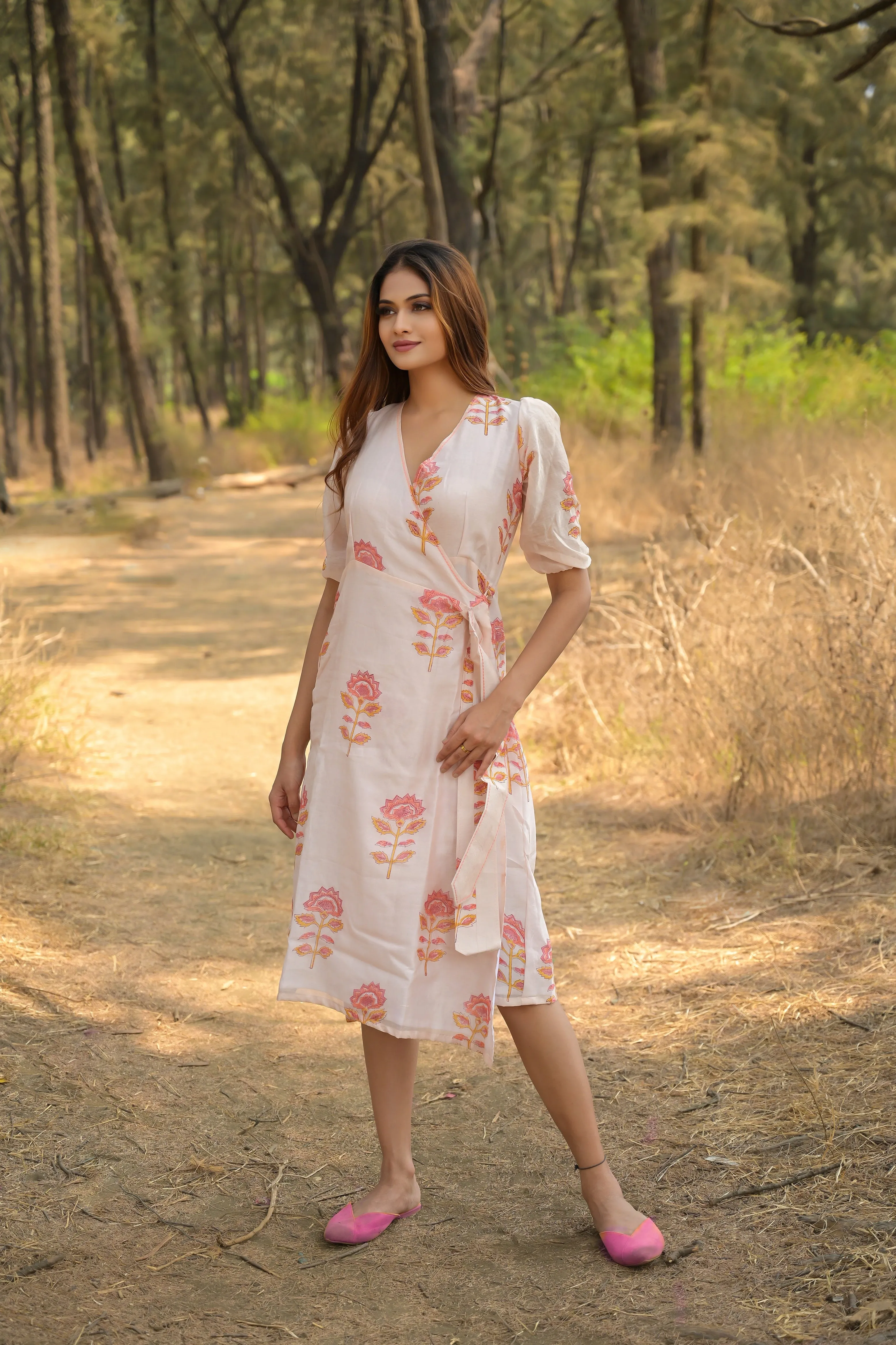 White 'Charming' Chanderi Angrakha Dress