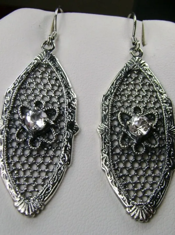 White CZ Earrings, Flower Star Earrings, Round Gems, Vintage Jewelry Design#E20