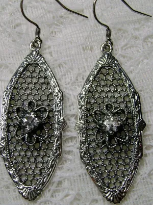 White CZ Earrings, Flower Star Earrings, Round Gems, Vintage Jewelry Design#E20