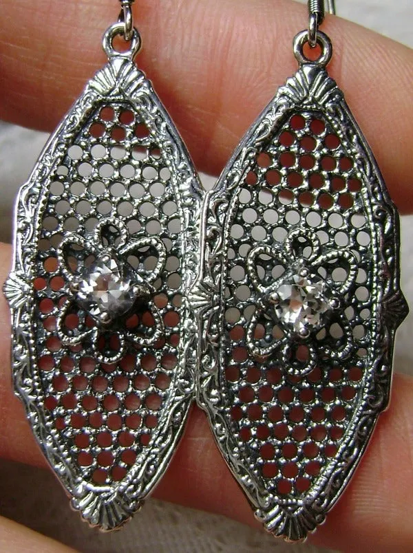 White CZ Earrings, Flower Star Earrings, Round Gems, Vintage Jewelry Design#E20