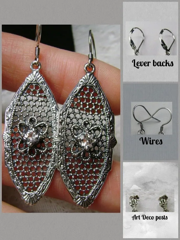 White CZ Earrings, Flower Star Earrings, Round Gems, Vintage Jewelry Design#E20
