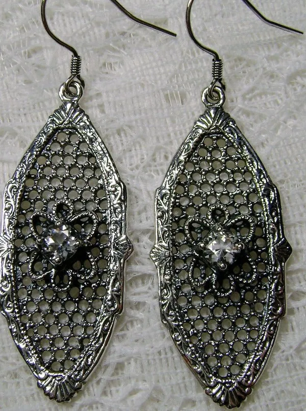 White CZ Earrings, Flower Star Earrings, Round Gems, Vintage Jewelry Design#E20