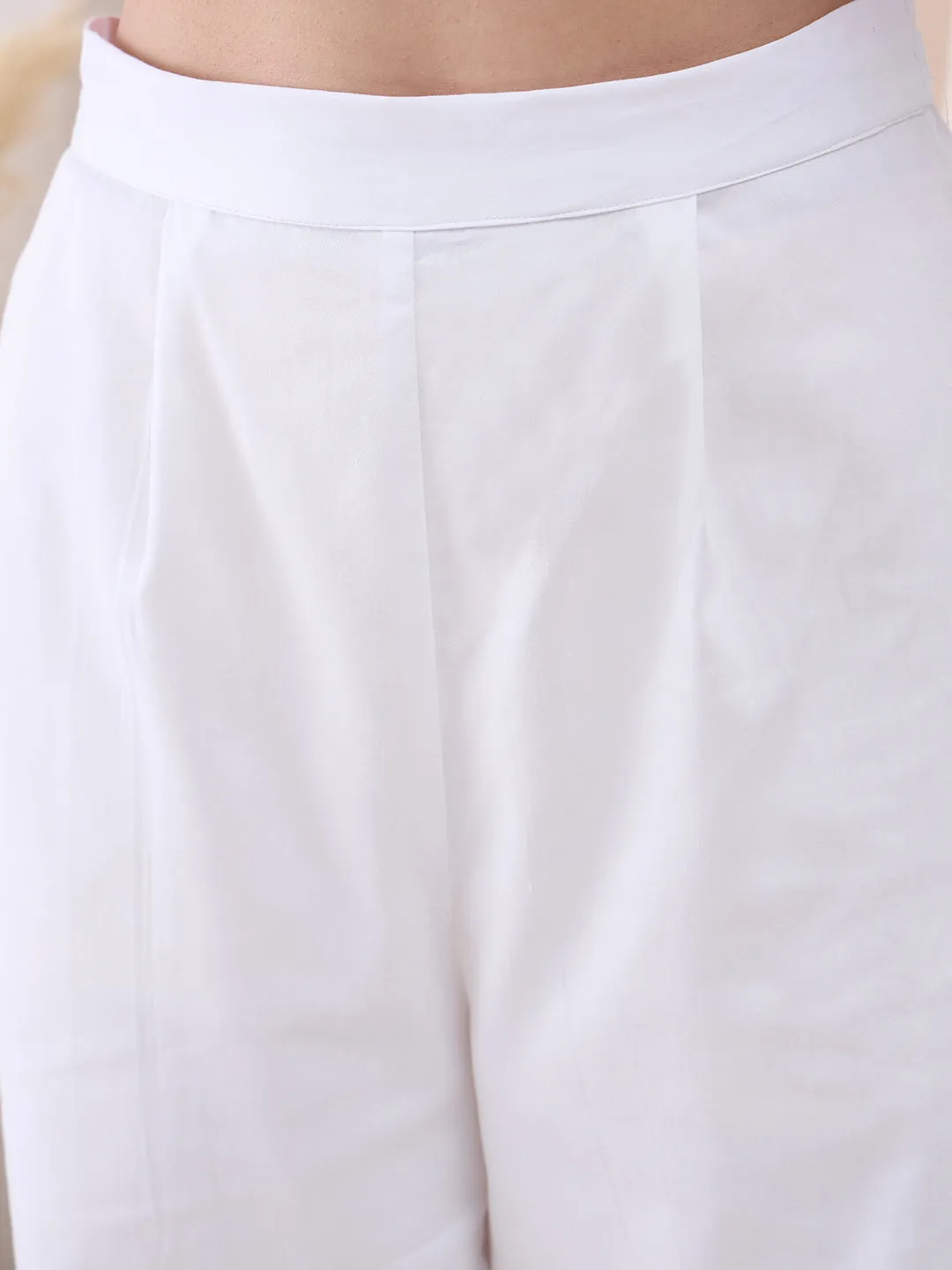 White Dobby High Low Tunic With Straight Pant