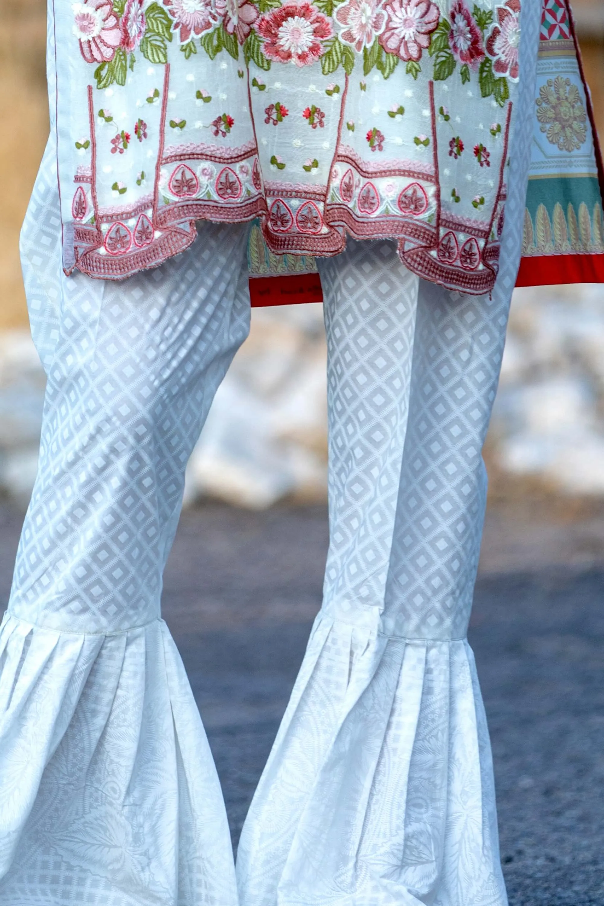 White Floral Embroidered Suit, Pant, Shirt, Shawl