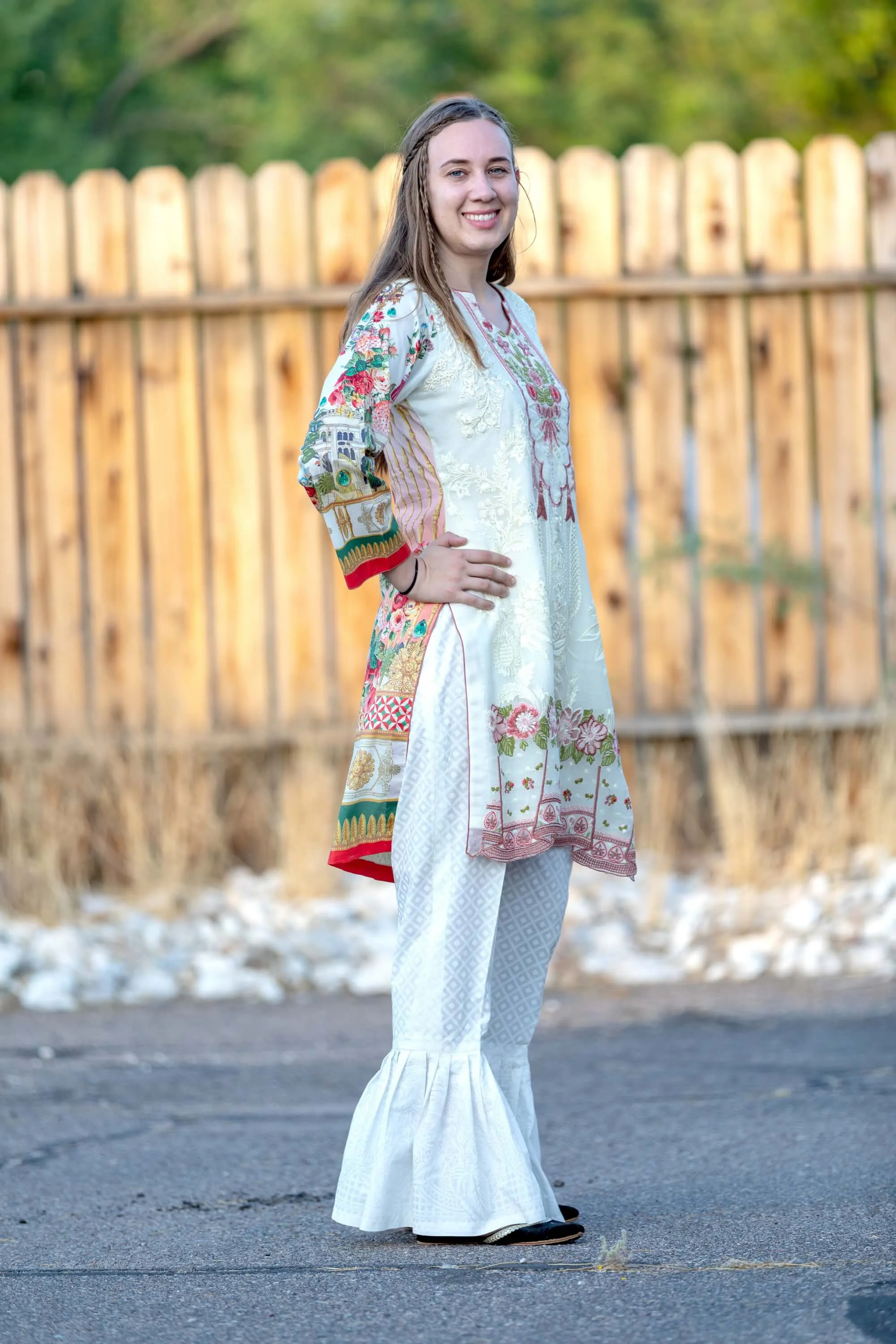 White Floral Embroidered Suit, Pant, Shirt, Shawl