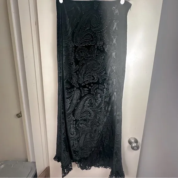 Widow X Dolls Kill Black Velvet Veiled Sorrows Ruffle Lace Gothic Maxi Skirt XXL