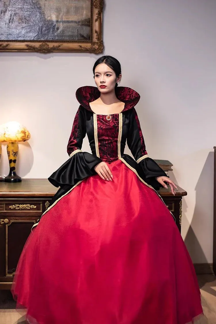 Wine Red Print Medieval Court Gothic Victorian Lolita Dress