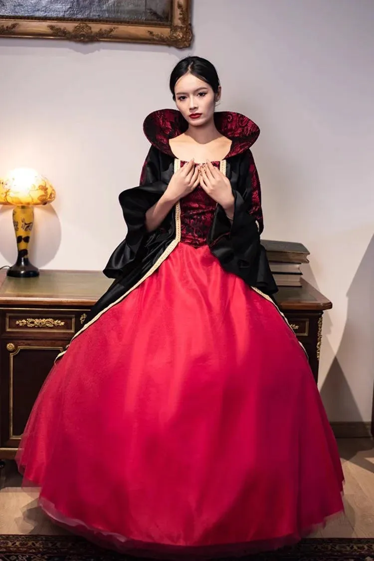 Wine Red Print Medieval Court Gothic Victorian Lolita Dress