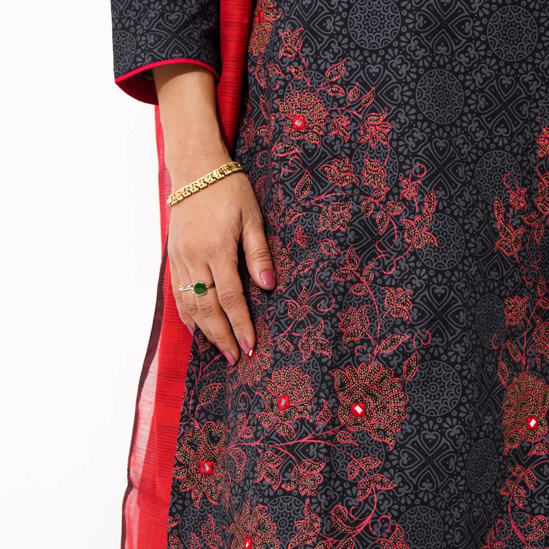 Women Black & Red Ethnic Three Piece Set