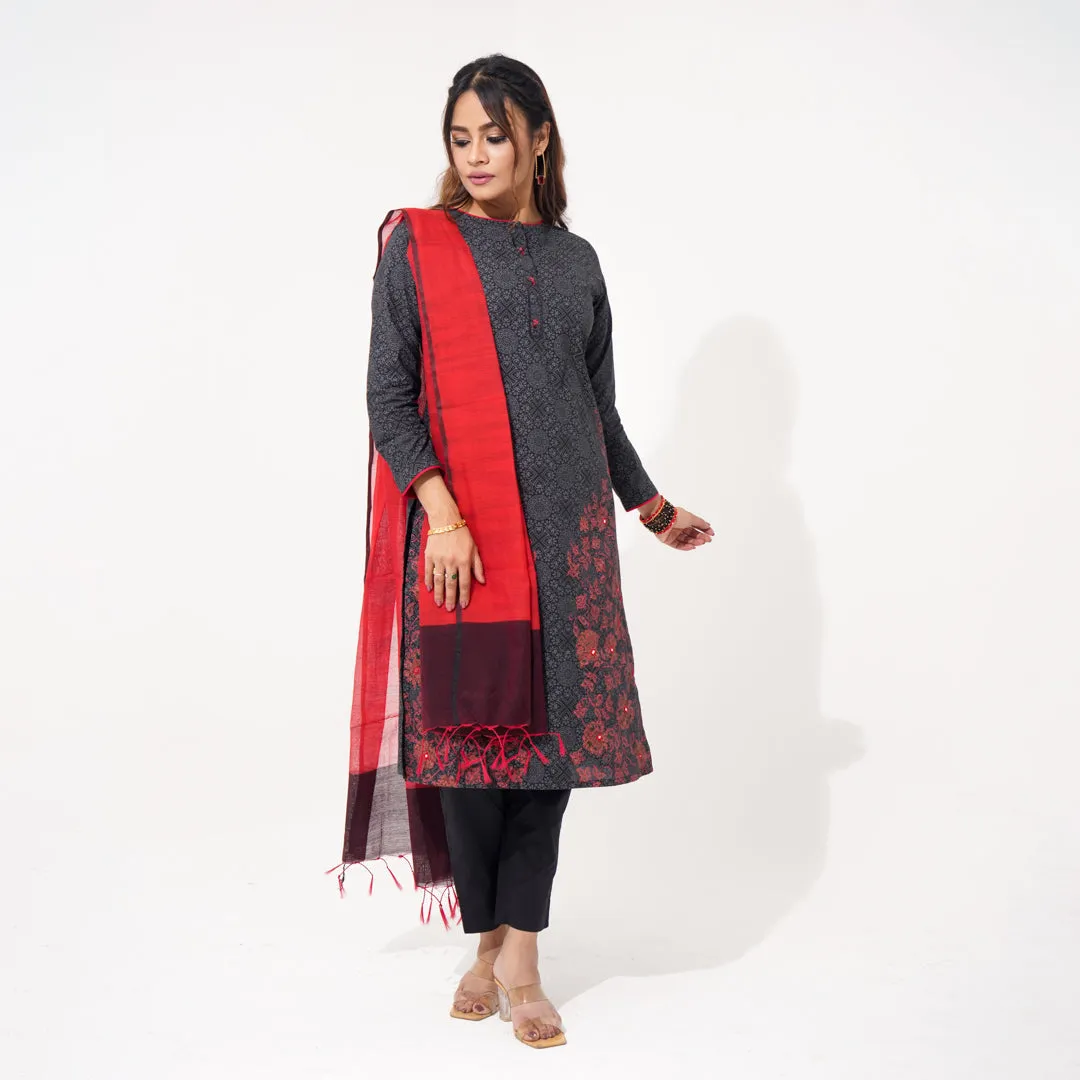 Women Black & Red Ethnic Three Piece Set