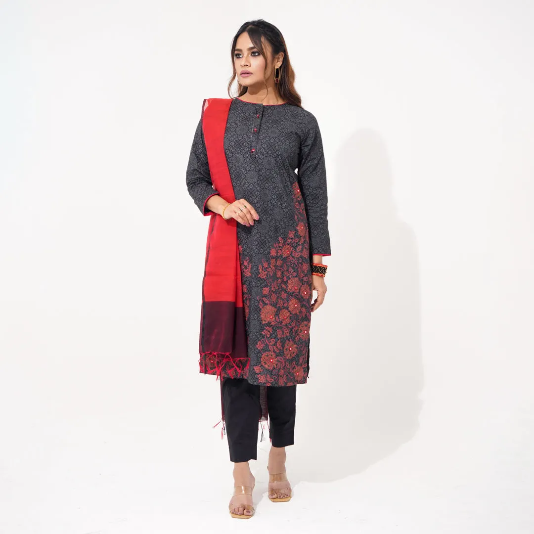 Women Black & Red Ethnic Three Piece Set
