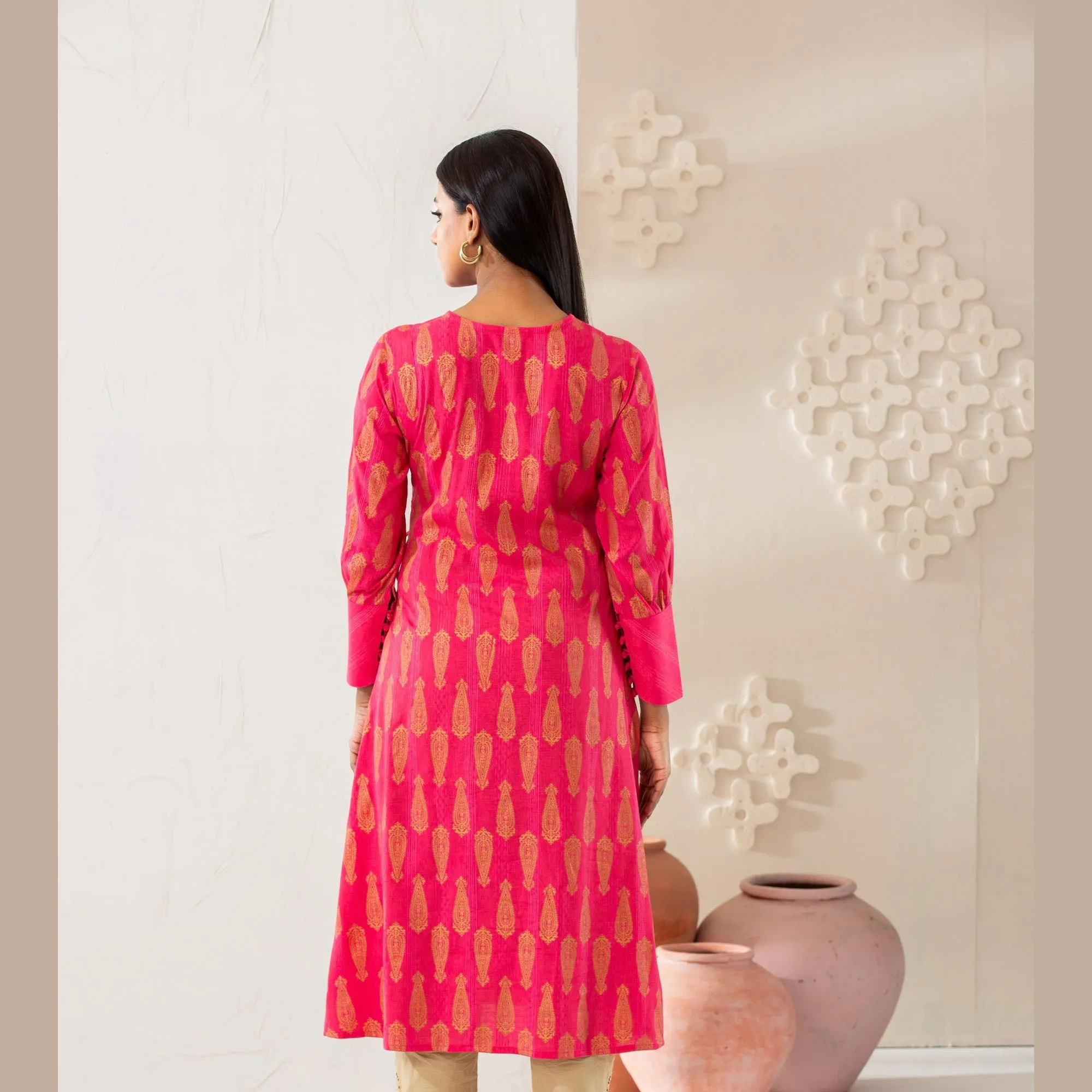 Women Cotton Pink Kurti