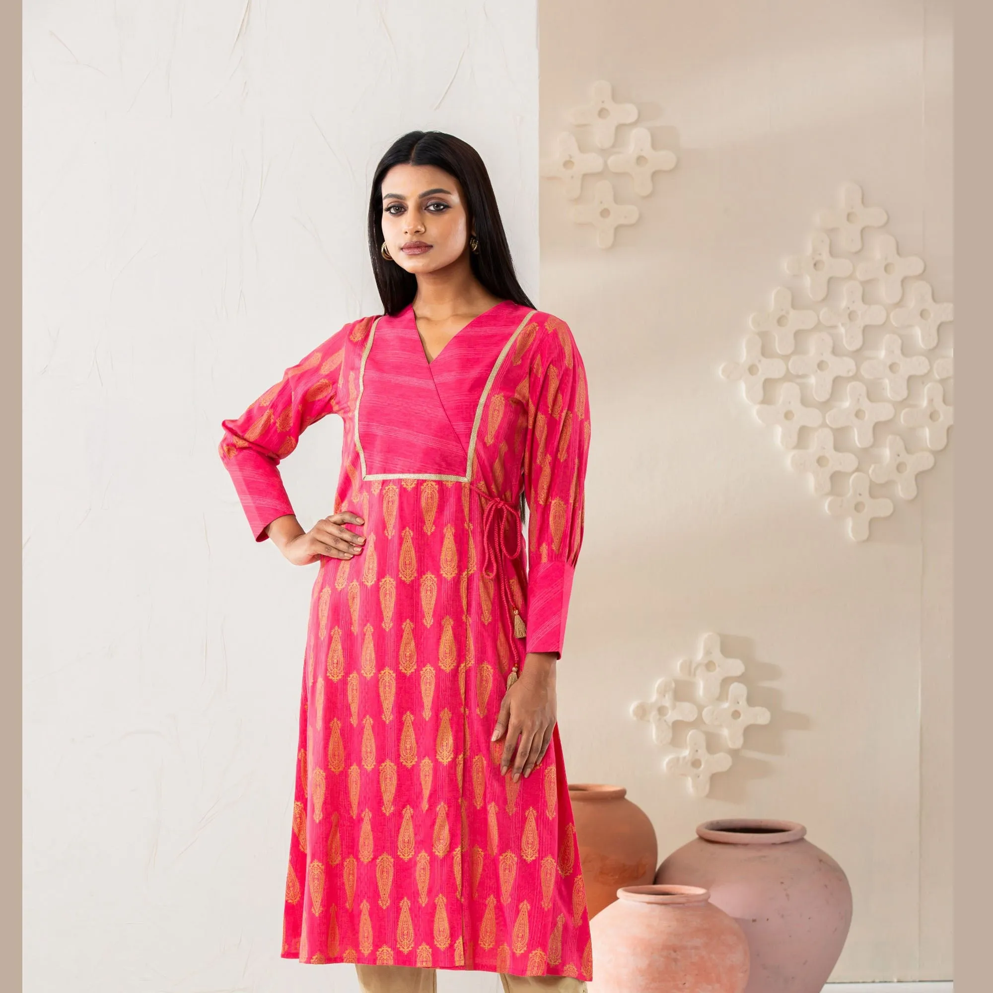 Women Cotton Pink Kurti
