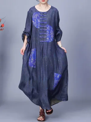 Women Ethnic Spring Patch Spliced Dress