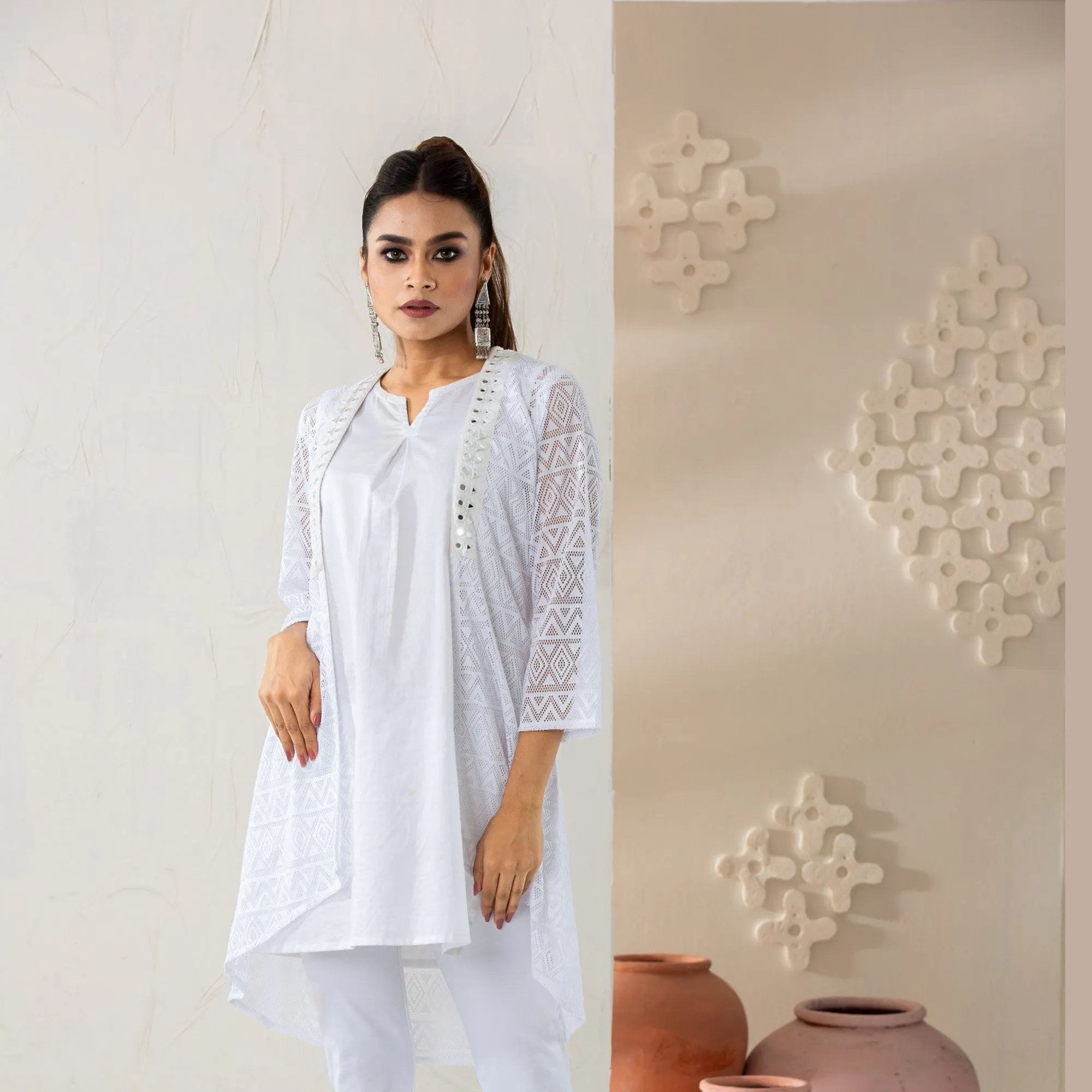Women Ethnic White Shrug