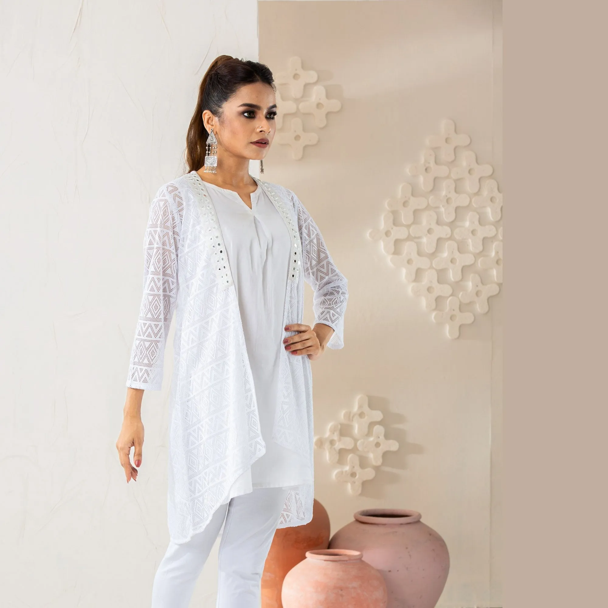 Women Ethnic White Shrug