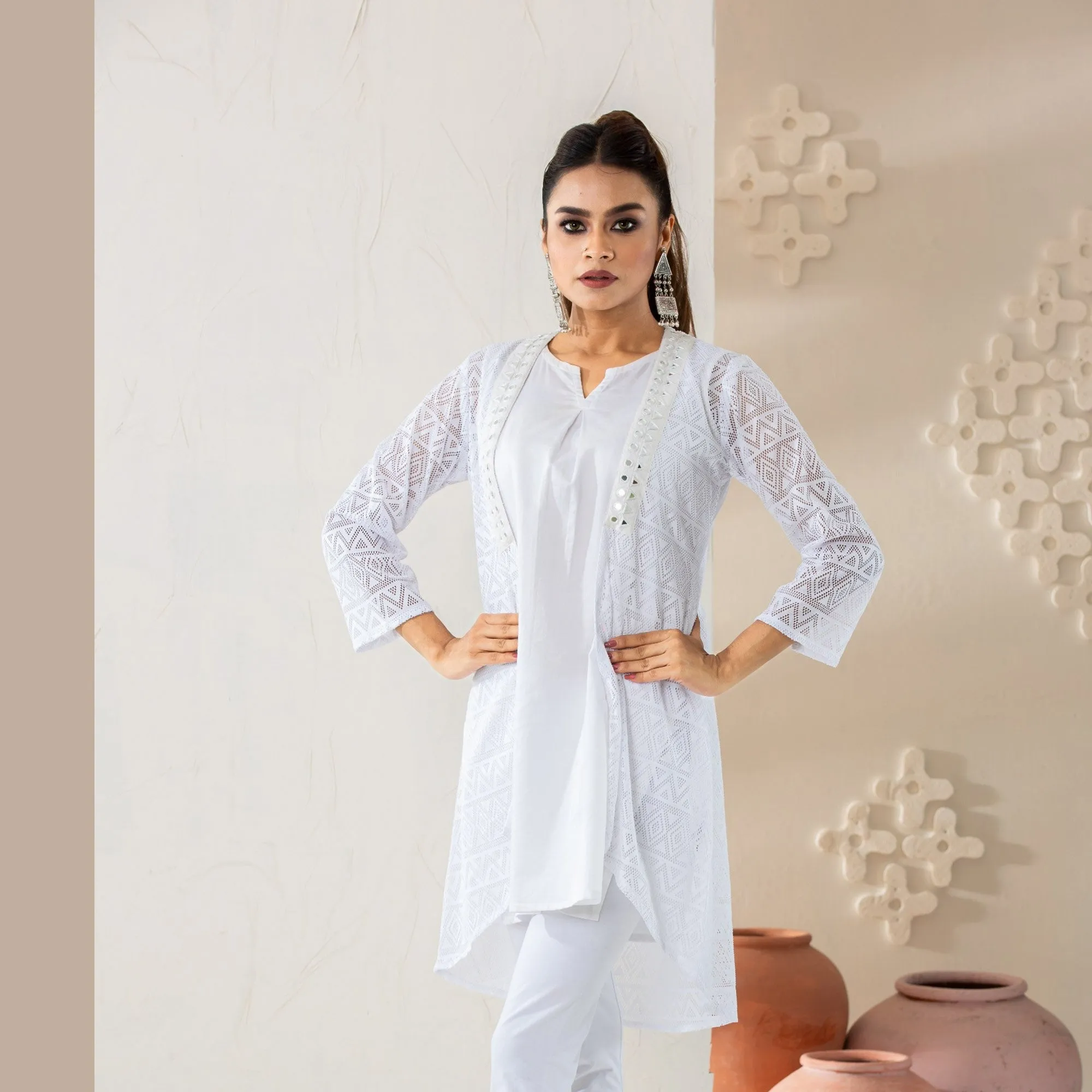 Women Ethnic White Shrug
