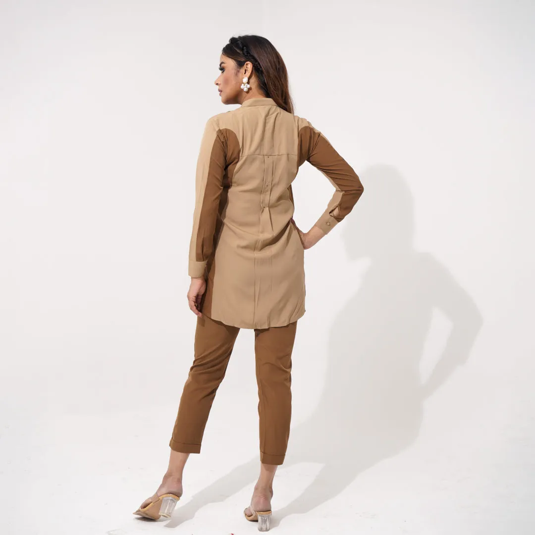 Women Khaki Ethnic Workwear Two Piece Set