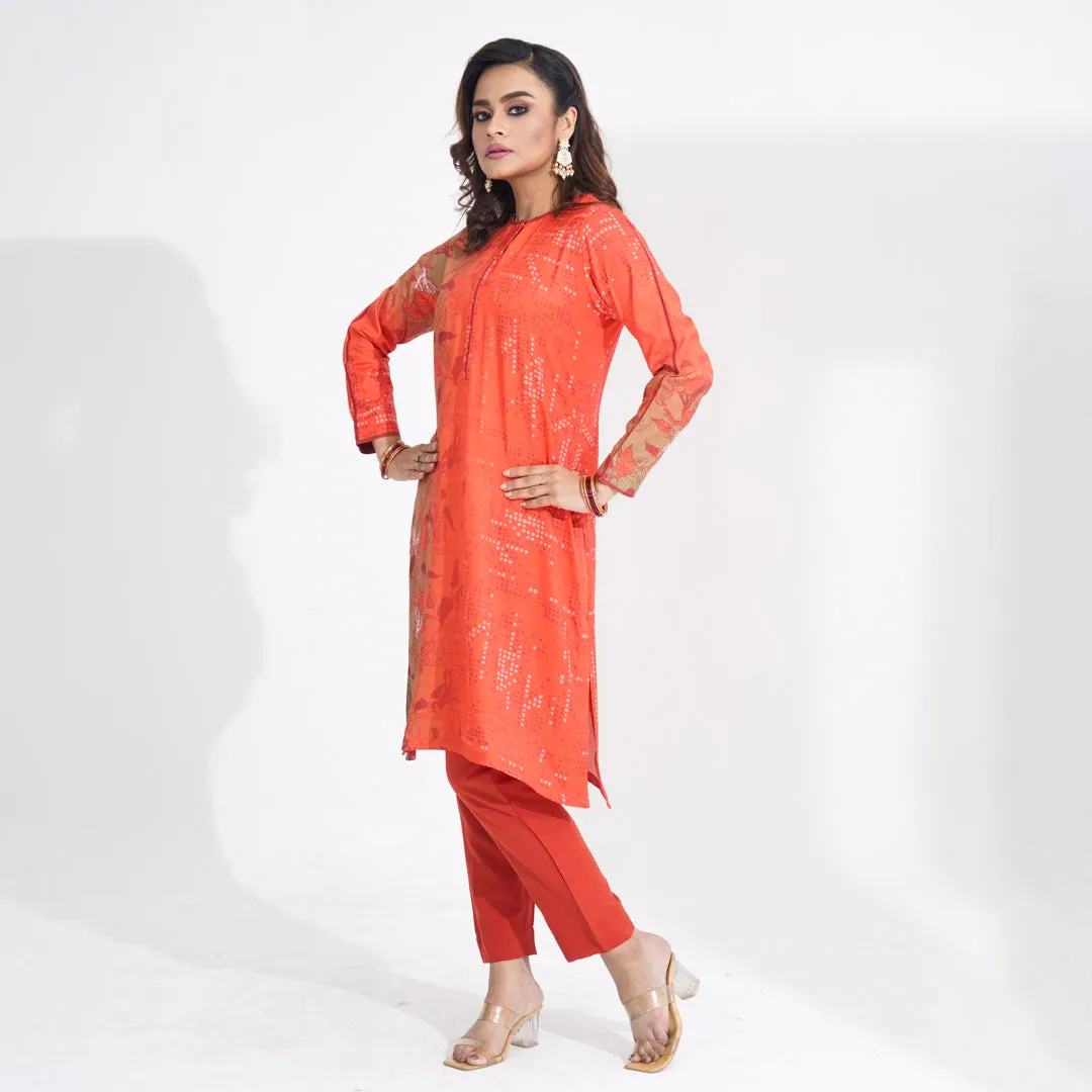 Women Orange Ethnic Kurti
