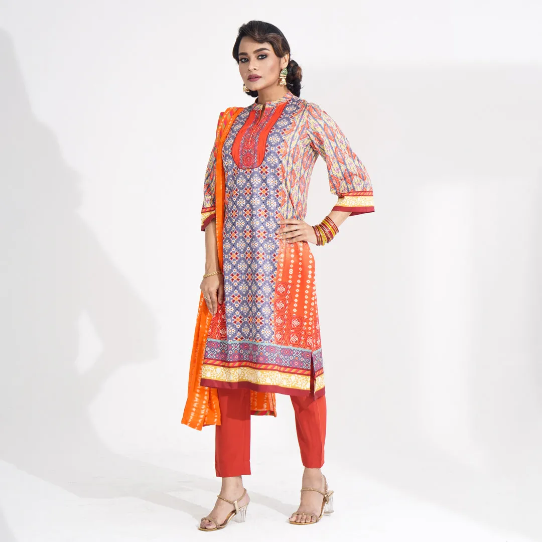 Women Orange Ethnic Three Piece Set
