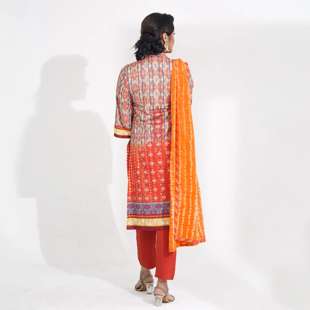 Women Orange Ethnic Three Piece Set