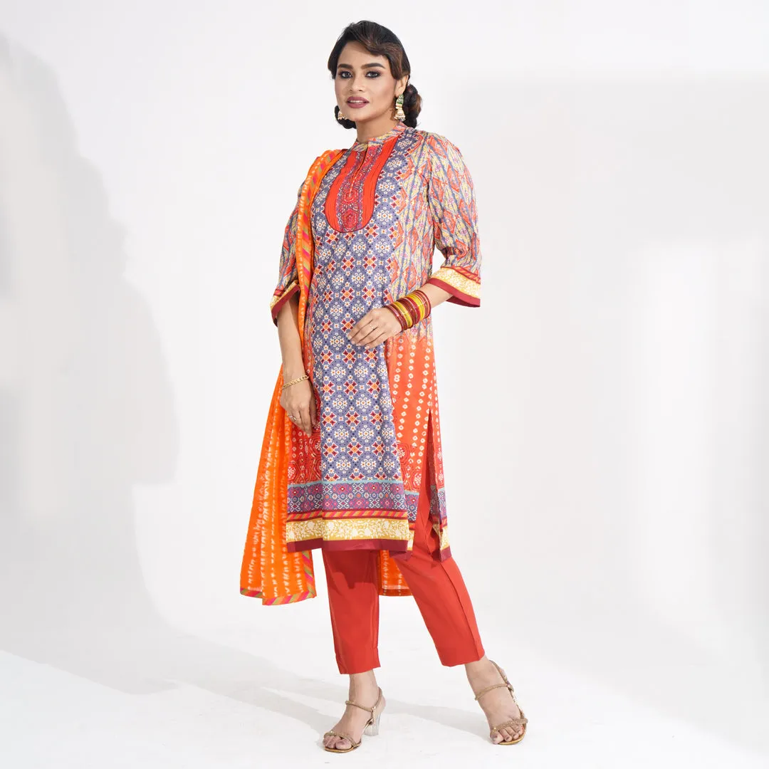 Women Orange Ethnic Three Piece Set